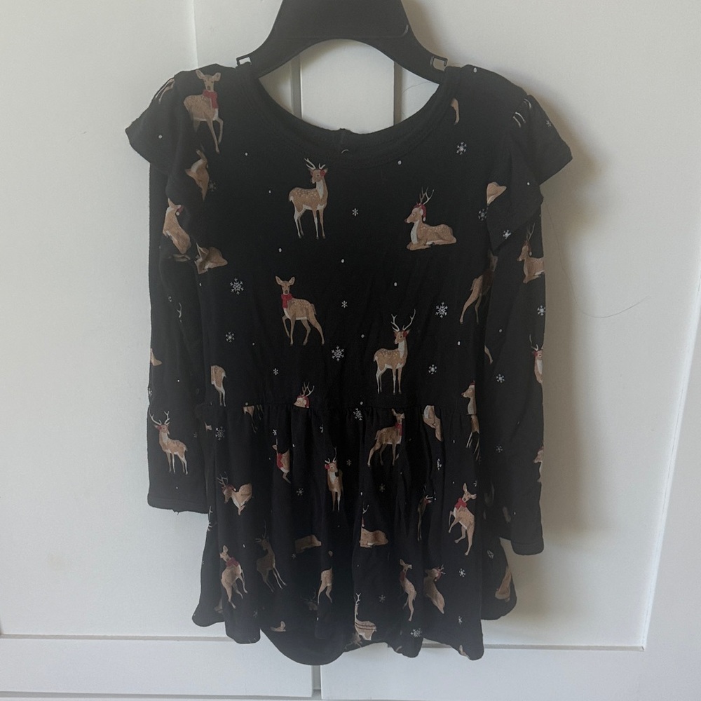Kyte BABY Black Long Sleeve Women's Top with Reindeer Print